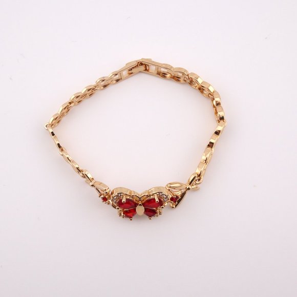 Enchanting Elegance 14k Gold Plated Red Cubic Zirconia Butterfly Linked Bracelet - Picture 6 of 10